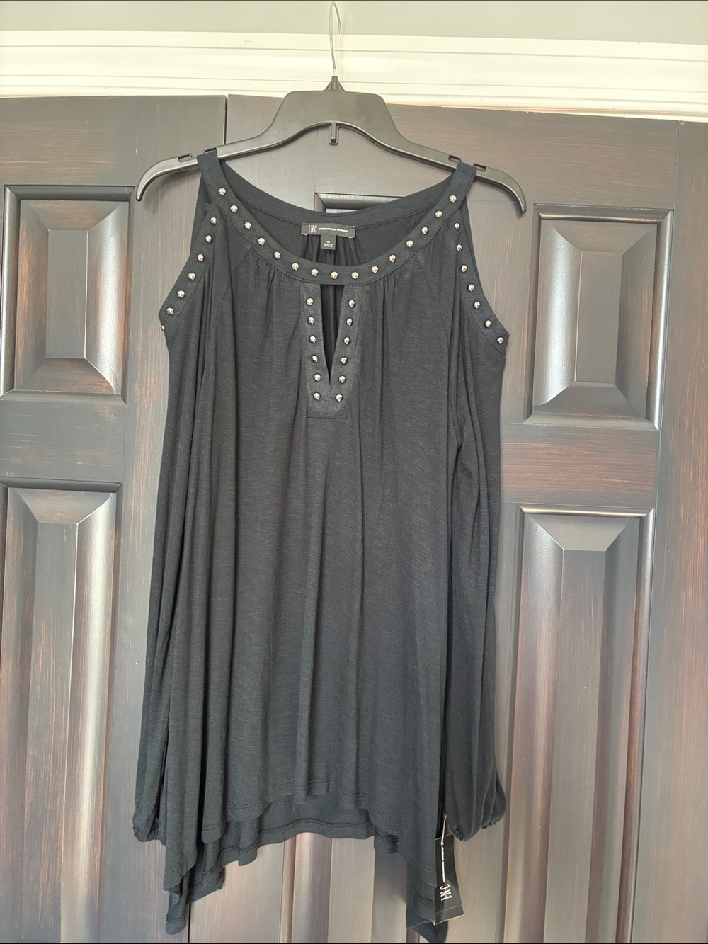 INC Black Studded Cold-Shoulder Tunic Top